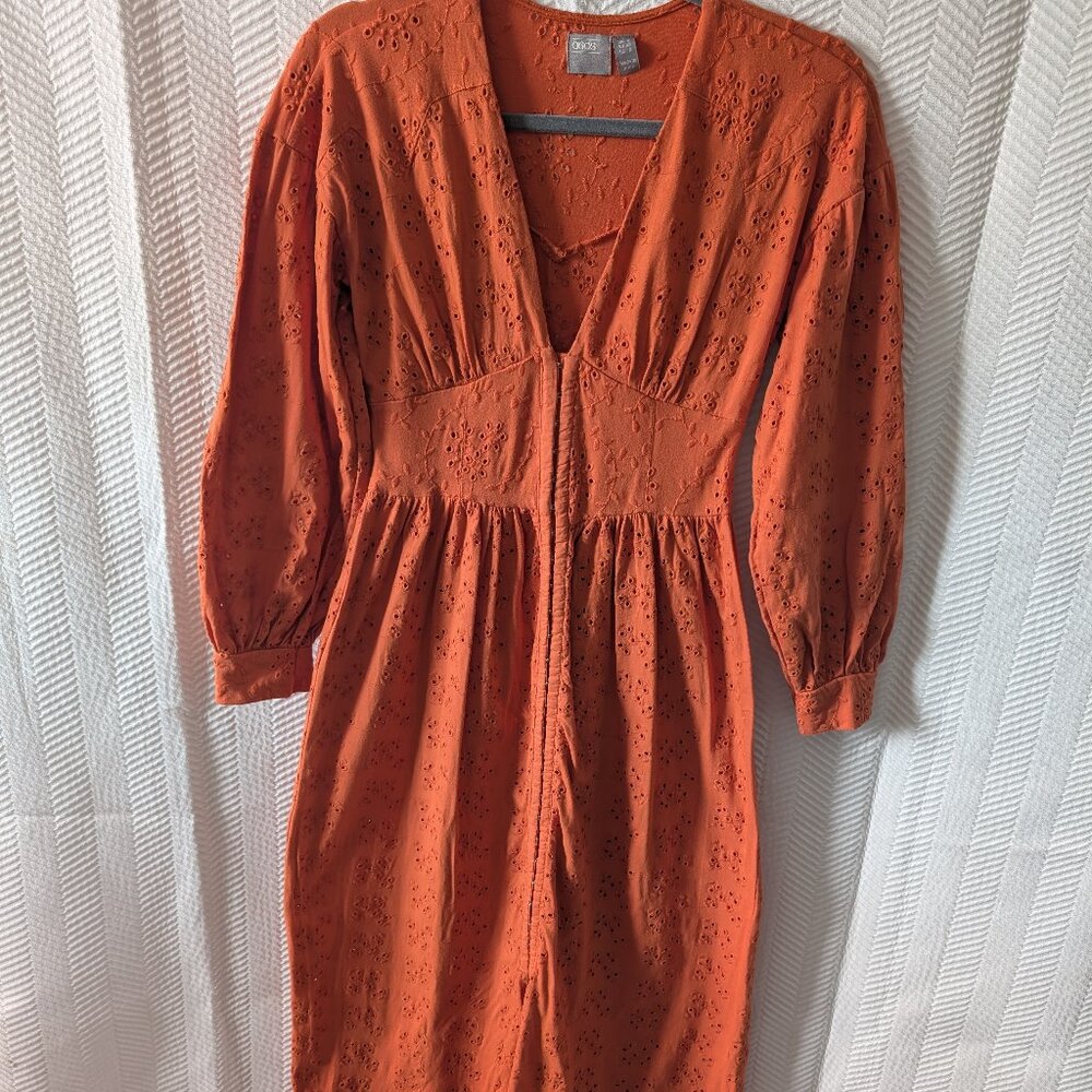 ASOS Broderie Eyelet Midi Dress Orange Boho Cotton Feminine Fall Size 0